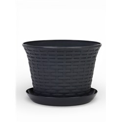 Кашпо для цветов «Ротанг», 6.1 л, d=25.5 см, h=18.9 см, пластиковое, с поддоном, серое