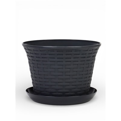 Кашпо для цветов «Ротанг», 6.1 л, d=25.5 см, h=18.9 см, пластиковое, с поддоном, серое