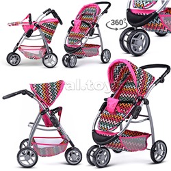 Коляска для кукол металлическая, прогулочная, цветные линии, зигзаг, цвет розово-голубой