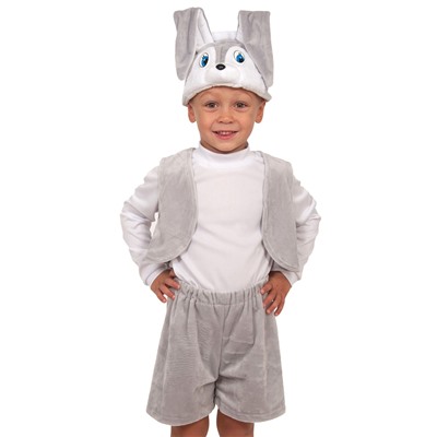 Карнавальный костюм «Зайчик серый», плюш-лайт, жилет, шорты с хвостиком, маска, рост 92-116 см