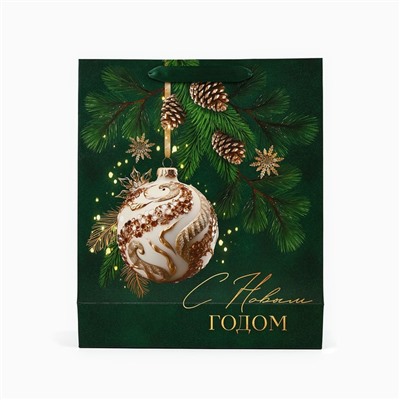 Пакет подарочный новогодний ламинированный «С Новым годом», M 26×30×9 см