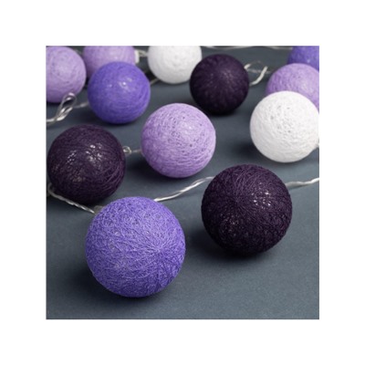 Гирлянда «Нить» 5 м с насадками «Клубки сиреневые», IP20, прозрачная нить, 20 LED, свечение белое, 220 В