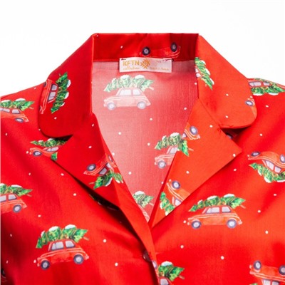 Пижама новогодняя женская (рубашка, брюки) KAFTAN «Машинки», размер 52-54, красная