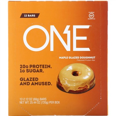 One Brands, ONE Bar, Maple Glazed Doughnut, 12 Bars, 2.12 oz (60 g) Each