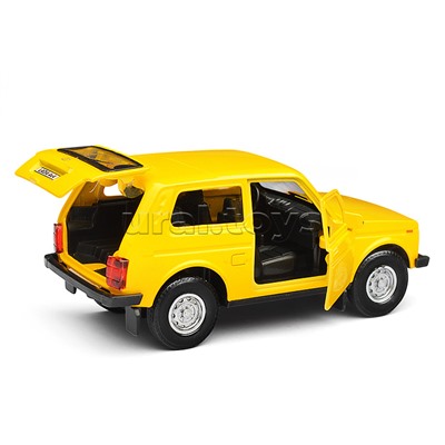 Машина металл LADA 4x4 12 см, (двери, багаж, желтый)инерц, в коробке