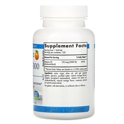 Nordic Naturals, витамин D3 5000, со вкусом апельсина, 5000 МЕ, 120 капсул