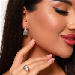 Комплект ювелирной бижутерии коллекция "Дубай" серьги и кольцо 18 р, двойное покрытие позолота и вставка из посеребрения, вставка: фианиты, цвет: прозрачный, арт.214.932-18