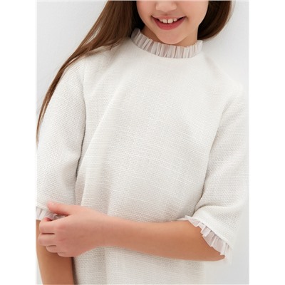 Платье нарядное для девочки MINAKU: PartyDress, с воротником, рост 116-122 см, белое