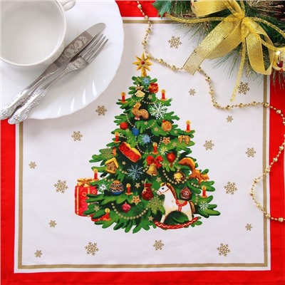 УЦЕНКА Набор столовый "Новогодняя сказка", скат.150х180см +/-3см с ГМВО, салф.40х40см-8 шт, хл100% 1