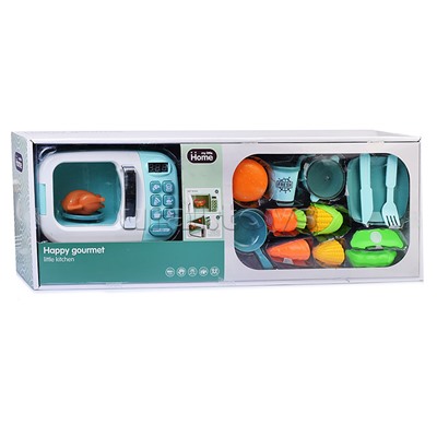 Бытовая техника "Микроволновая печь" на батарейках, с продуктами, бирюзовый, в коробке