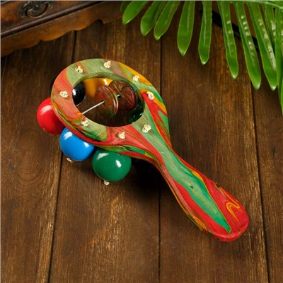 Сувенирный музыкальный инструмент «Маракас с шариками и пластинами», радужный, 25×13×5 см, МИКС