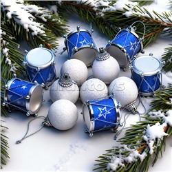 Набор новогодних украшений "Барабаны и шарики" (2шт х 3см)