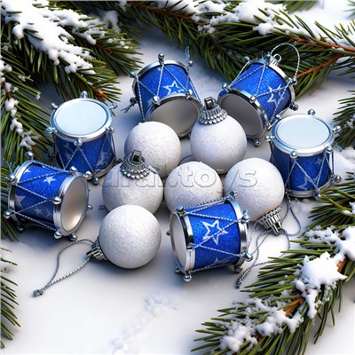 Набор новогодних украшений "Барабаны и шарики" (2шт х 3см)