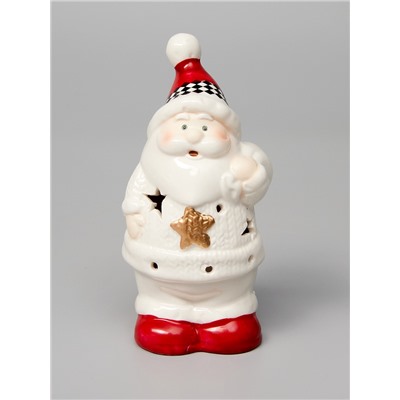 Светодиодная фигура «Дед мороз в свитере», 13.8×6×7 см, 1 LED, керамика, от батареек LR44×3, тёплый белый свет