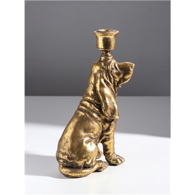Подсвечник на 1 свечу «Спаниель», полистоун, золото, 14.5×9×24 см