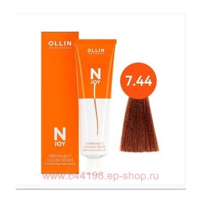 OLLIN "N-JOY" 7/44 – русый интенсивно-медный, перманентная крем-краска для волос 100мл