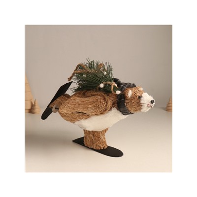 Фигурка новогодняя «Миша едет на лыжах с ёлочкой», 19×28×15 см