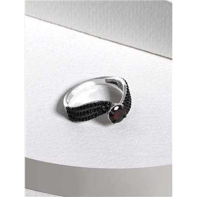 Серьги из серебра с гранатом и чёрной шпинелью родированные 925 пробы 2-533рч40416