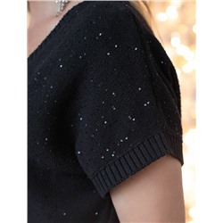 Джемпер с V вырезом и цельнокроенным рукавом из хлопковой пряжи с пайетками