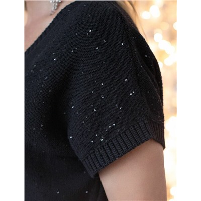 Джемпер с V вырезом и цельнокроенным рукавом из хлопковой пряжи с пайетками