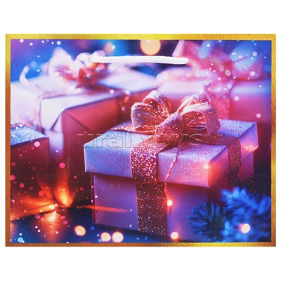 Бумажный пакет для сувенирной продукции с ламинацией, с шириной основания 23 cм