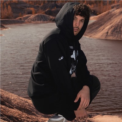 Толстовка с капюшоном РОСКОСМОС х ONLYTOP, р. S, чёрная