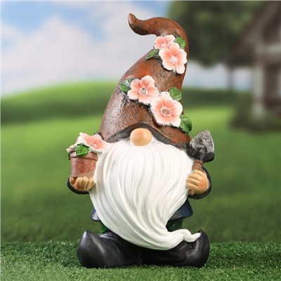 Садовая фигура - фонарь из полистоуна «Гном садовод», 27×16×13 см, Greengo