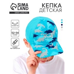 Кепка детская «Динозавры», голубая, р-р 52-54, 5-7 лет