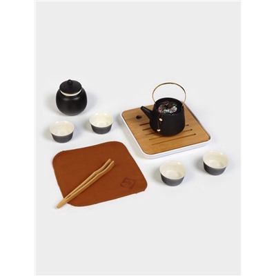 Набор для чайной церемонии «Мияма», 9 предметов, на 4 персоны, чашка 40 мл, чайник 200 мл, керамика, чёрный