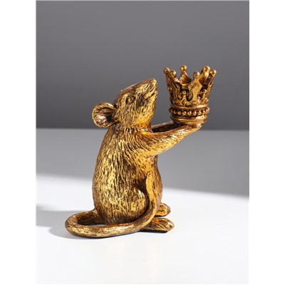 Подсвечник на 1 свечу «Мышка с короной в руках», полистоун, золото, 15.5×8×15.5 см