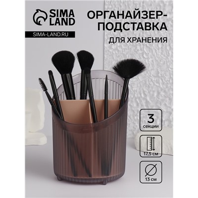 Подставка для хранения косметики, 3 секции, 17.5×13×13 см, чёрная, розовая