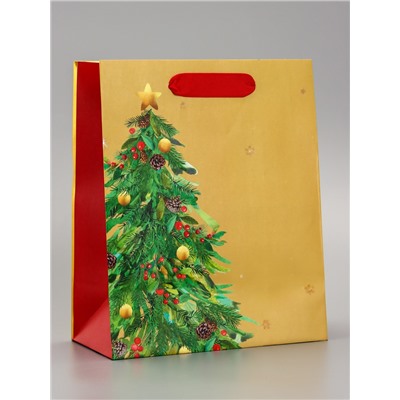 Пакет подарочный новогодний, с тиснением «Счастливого Нового года», люкс, 18×22.3×10 см
