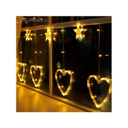 Гирлянда «Бахрома» 2.4×0.9 м с насадками «Сердце», IP20, прозрачная нить, 186 LED, свечение тёплое белое, 8 режимов, 220 В