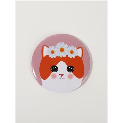 Зеркало карманное «Котик», d=7 см, розовое