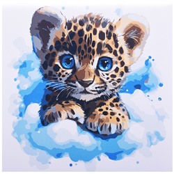 Холст с красками 20х20 по номерам "Леопард на облачке" в коробке (16цв.)