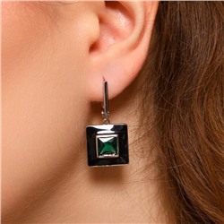 Серьги подвески с камнем, покрытие посеребрение, вставка: эмаль и фианиты, цвет: черный и зеленый, арт.215.284