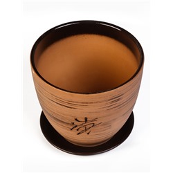 Горшок для цветов «Восток», керамический, с поддоном, 5 л, коричневый с иероглифом