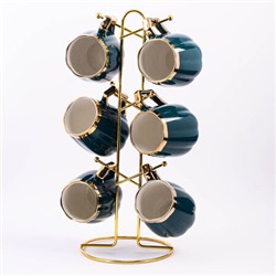 12083 Набор кружек 6 шт 370 мл на подставке 7пр фарфор/металл LR (х6)