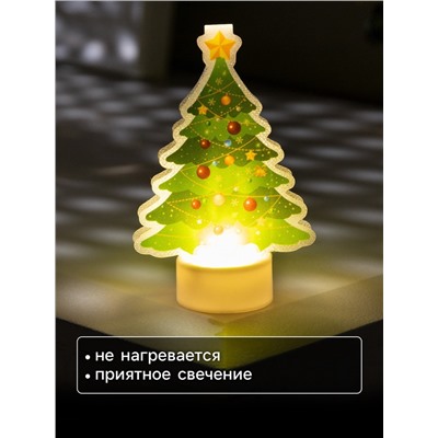 Световая картинка на подставке «Ёлочка», 11 см, 1 LED, от батареек, свечение тёплое белое
