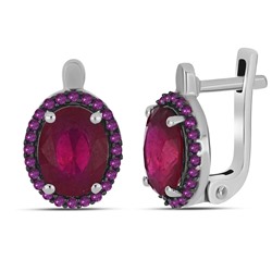 Серьги, 2 рубин корунд овал 7х9 мм/5.17 ct , нанорубин, Джайв