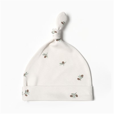 Шапочка детская с узелком «Крошка Я» Olives, размер 42, молочная