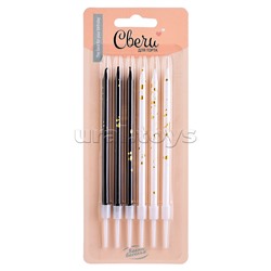 Свечи Золотые искры, Черный/Белый, Металлик, 6 шт. с держат.