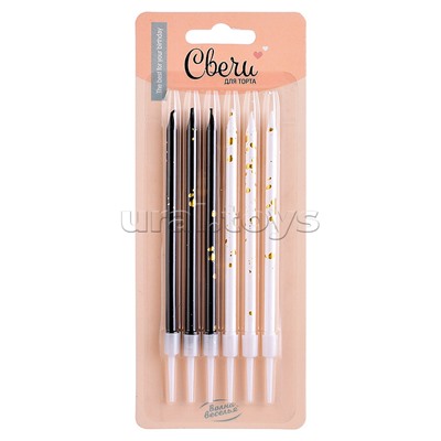 Свечи Золотые искры, Черный/Белый, Металлик, 6 шт. с держат.