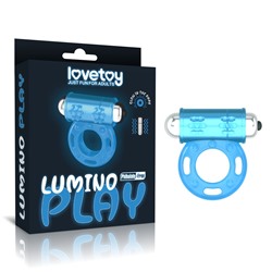 Голубое, светящееся в темноте эрекционное виброкольцо Lumino Play Vibrating Penis Ring