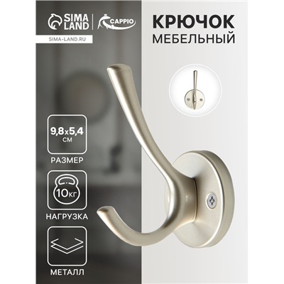 Крючок мебельный CAPPIO SIMPLE, двухрожковый, цвет матовый хром