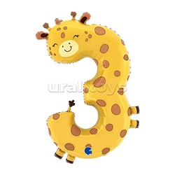 Шар (36''/91 см) Цифра, 3 Жираф, 1 шт. в уп.