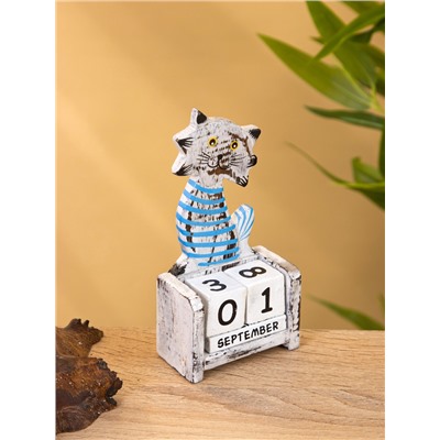 Календарь настольный «Полосатый кот», 7×4×14 см, дерево, серо-голубой