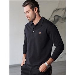 Лонгслив с воротником поло на пуговицах из премиального хлопка с эластаном