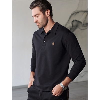 Лонгслив с воротником поло на пуговицах из премиального хлопка с эластаном