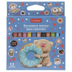Мелки восковые 12цв "Кофейные коты" круглый корпус 9мм,картон.короб.с европодв. (092084) Хатбер